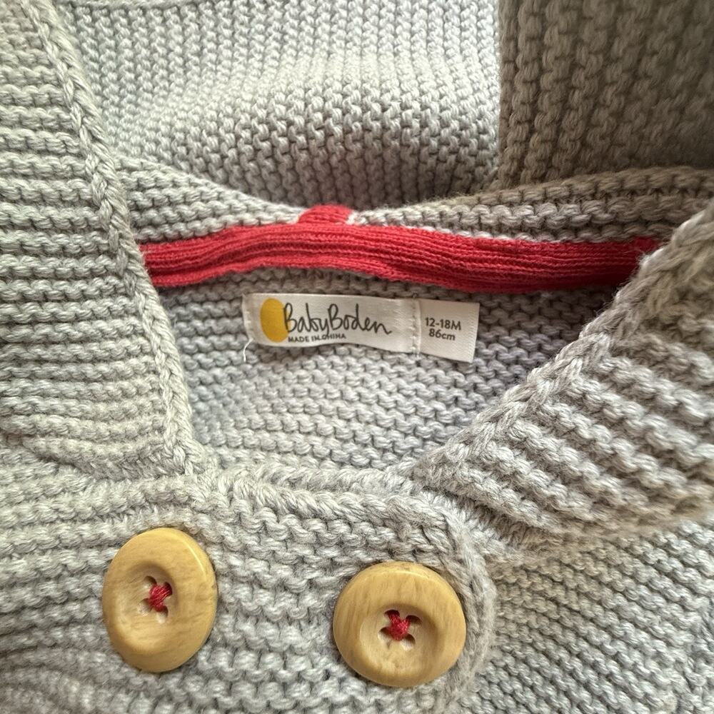 Mini Boden Knit Hooded Jacket Sweater Sz 12 to 18 Months Rainbow Farm Appliqué - Picture 5 of 7